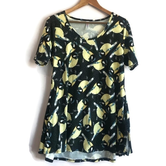 LULAROE Irma Blue Yellow Bird Print Scoop Neck A line Tunic Top Size M EUC - Picture 9 of 9